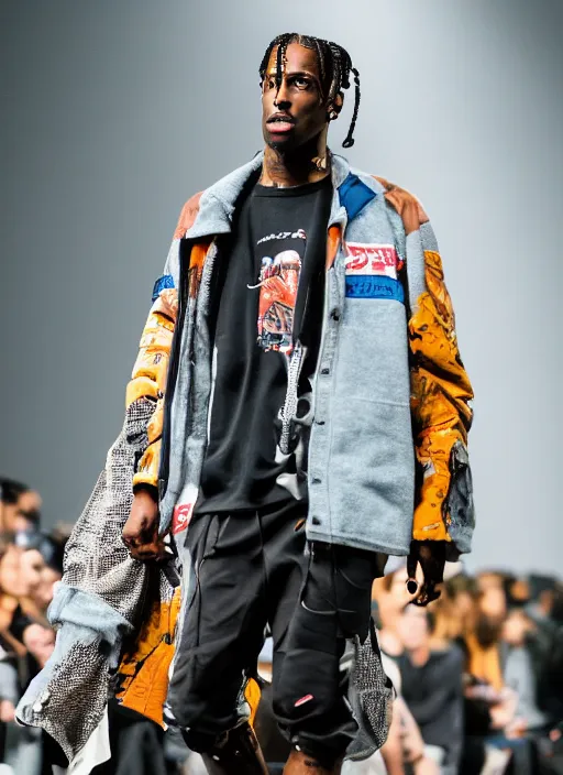 Image similar to hyperrealistic and heavy detailed nike runway show of travis scott, leica sl 2 5 0 mm, vivid color, high quality, high textured, real life