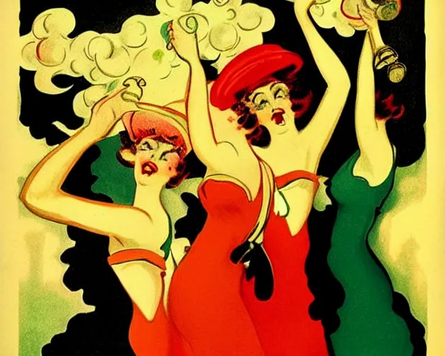 Image similar to vintage, champagne. french, can can, realistic, cheerful, art work by leonetto cappiello, 1 9 0 2