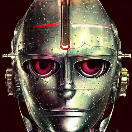 Prompt: a simple concept art portrait of a robot. an award winning yoshitaka amano digital art poster color painting. a masterpiece by james gurney. poster colour on canvas.