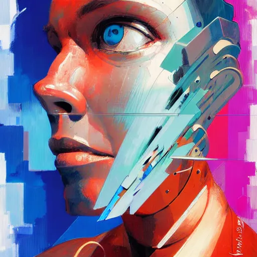 Prompt: palette knife artwork of a cyborg, sharp focus, by james jean, by rossdraws, frank franzzeta, sakimichan