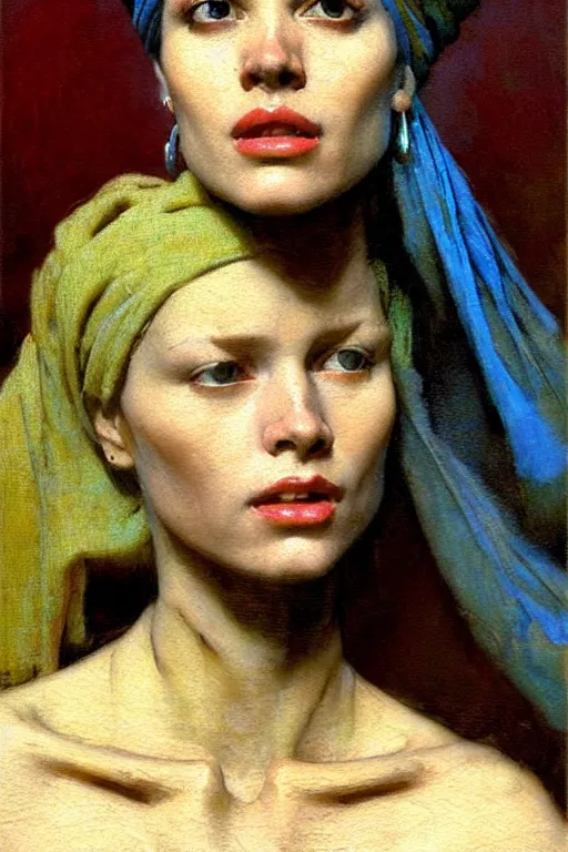 Image similar to full character portrait fallout character not the girl with the pearl earring character design, painting by gaston bussiere, katsuya terada, nc wyeth, greg rutkowski, craig mullins, vermeer, frank frazetta, mucha, tom of finland, trending on artstation, jeffery catherine jones