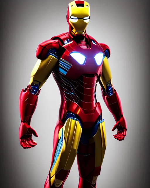 Image similar to super high resolution photorealistic cyberpunk spiderman mixed with iron man