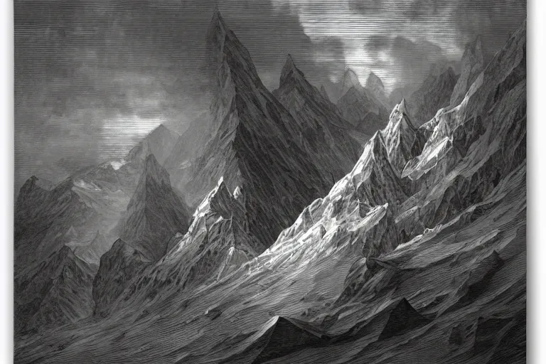 Image similar to low poly by Gustave Doré