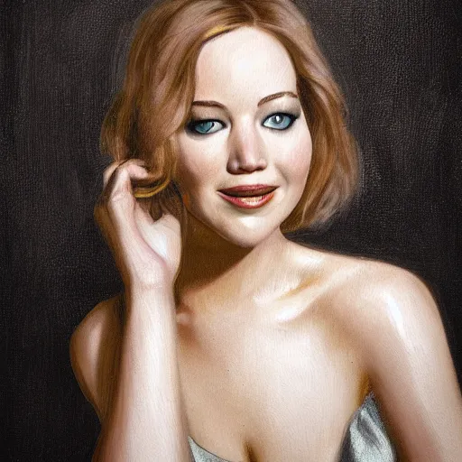 Image similar to portrait of jennifer lawrence or emma stone by greg ruthkowski