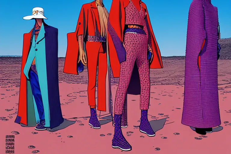 Image similar to fashion editorial in a world inspired by jean giraud moebius