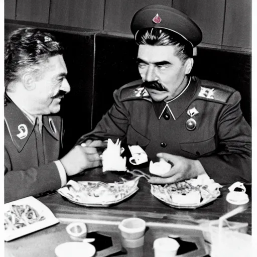 Image similar to joseph stalin enjoying a happy meal at mcdonald's