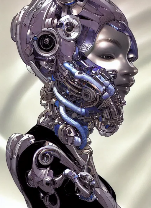 Image similar to portrait of a beautiful cyborg woman screams by Yukito Kishiro, biomechanical, hyper detailled, trending on artstation