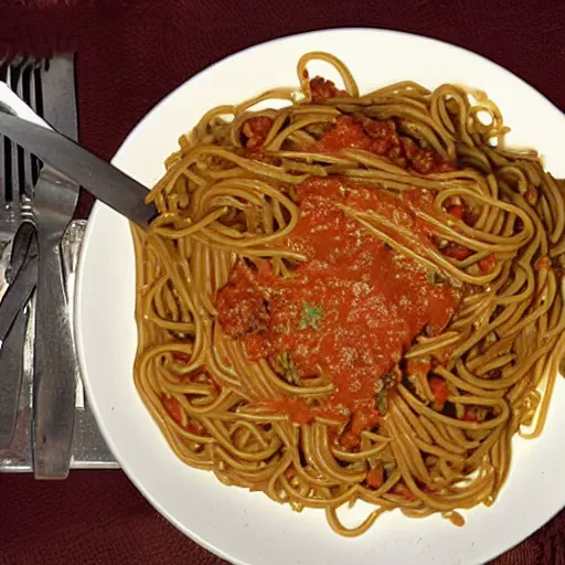 Image similar to a big ol'plate of spagooder