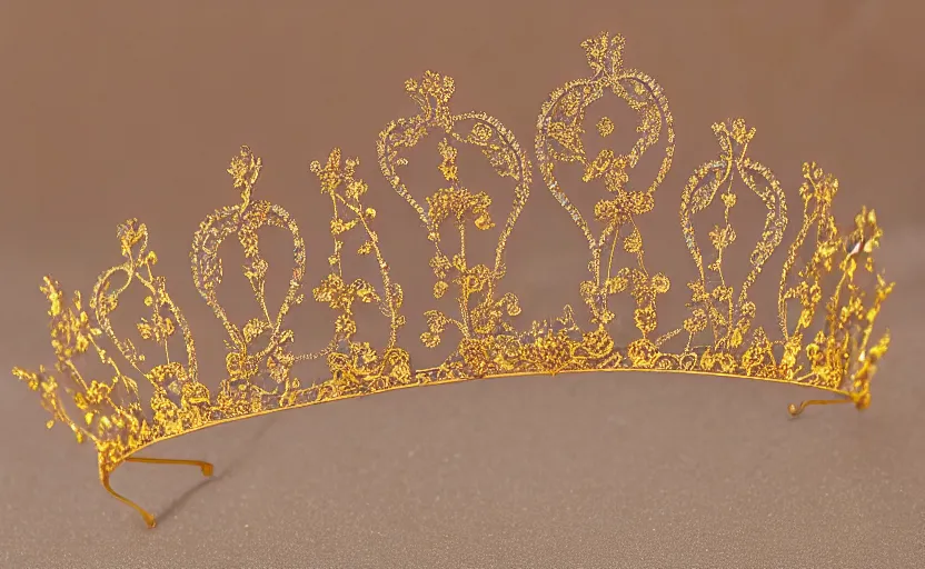 Prompt: ornate realistic symmetrical floral flower gold tiara 3 d art deco