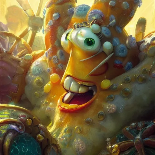 Prompt: Closeup of realistic spongebob squarepants, fantasy, intricate, elegant, highly detailed, digital painting, artstation, concept art, matte, sharp focus, illustration, hearthstone, art by Artgerm and Greg Rutkowski and Alphonse Mucha