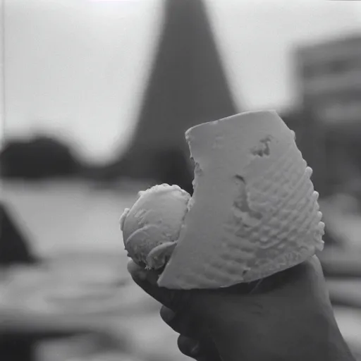 Prompt: a man holding an ice cream cone, arriflex 35