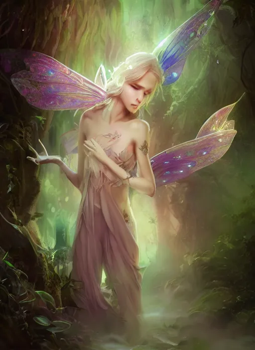 Prompt: beautiful beautiful fairy faerie fey fae queen forest spirit highly detailed CGsociety subtle enchanting alluring magical concept art volumetric lighting subsurface scattering unreal