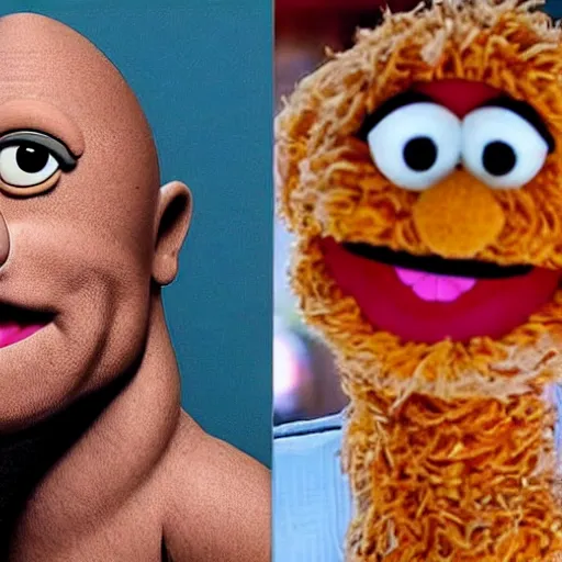 Prompt: Dwayne The Rock Johnson depicted as a muppet