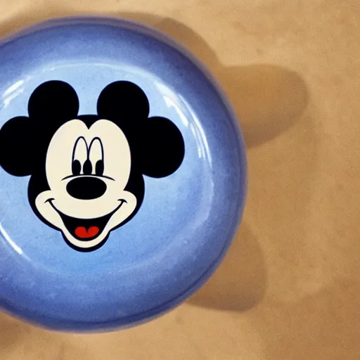 Image similar to a delft blue vase with a happy mickey mouse meth depicted on it ; extremely detailed