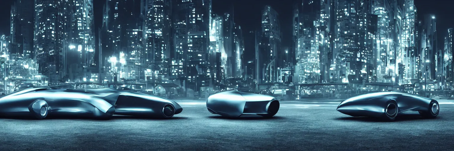 Image similar to photograph of a concept car for the year 2050, inner city background night shot, dramatic lighting.
