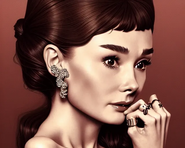 Image similar to photography of audrey hepburn in breakfast at tiffany's, deep focus, intricate, elegant, highly detailed, digital painting, artstation, concept art, matte, sharp focus, illustration, art by artgerm and greg rutkowski and alphonse mucha