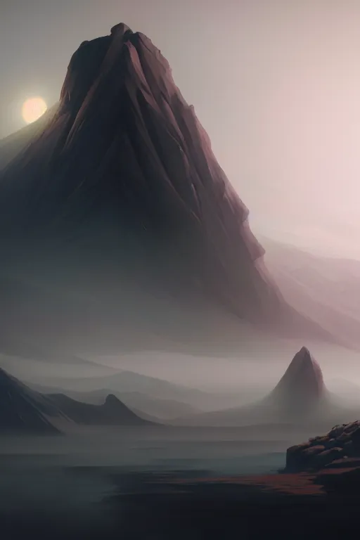 Image similar to rectangular black monolith standing on moon, fog, mountains in distance, extremely detailed digital painting, in the style of fenghua zhong and ruan jia and jeremy lipking and peter mohrbacher, mystical colors, rim light, beautiful lighting, 8 k, stunning scene, raytracing, octane, trending on artstation