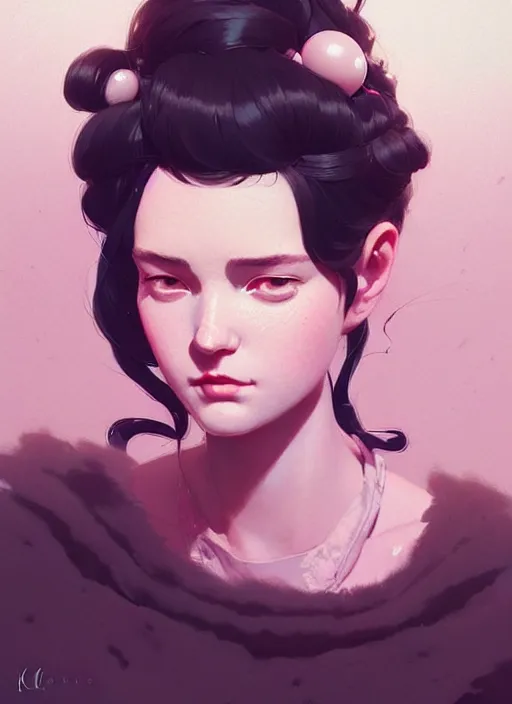 Image similar to highly detailed portrait of clairelynnd, photographic realistic background, ringlet hair by atey ghailan, by greg rutkowski, by greg tocchini, by james gilleard, by joe fenton, by kaethe butcher, gradient pink, black, cream and white color scheme, trending in instagram, award winning details