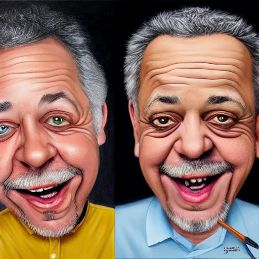 Image similar to Caricature portraits done of Gene Ween, realistic, hyperrealistic, very realistic, highly detailed, very detailed, extremely detailed, detailed, oil painting, digital art, trending on artstation