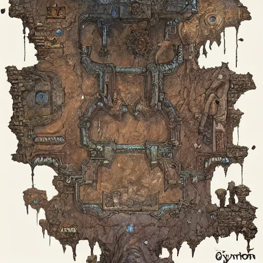 Image similar to dungeon map board concept d & d cave, desert, vulcanic ground, monument, tribal hollows and build. hyper detailed, fantasy style art, highly detailed, digital painting, artstation, concept art, smooth, sharp focus, illustration, art by artgerm and greg rutkowski and alphonse mucha