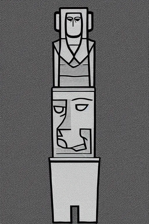 Image similar to cubist moai statue cutout digital illustration cartoon colorful beeple