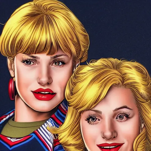 Prompt: a beautiful realistic portrait of Betty and Veronica by Brian Bolland, trending on ArtStation