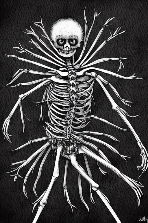 Prompt: a dandelion skeleton hybrid monster, highly detailed, digital art, sharp focus, trending on art station, plant, anime art style