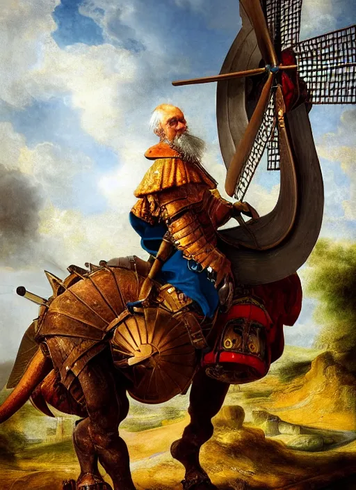 Portrait Of Don Quixote Sitting On A T - Rex, | Stable Diffusion | OpenArt