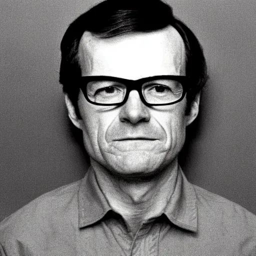 Prompt: 1970s of Mugshot Portrait of a middle aged old Bryan Cranston with glasses and no beard, with very short hair and a receding hairline, dressed in 1970s menswear, taken in the 1970s, photo taken on a 1970s polaroid camera, grainy, real life, hyperrealistic, ultra realistic, realistic, highly detailed, epic, HD quality, 8k resolution, body and headshot, film still, front facing, front view, headshot and bodyshot, detailed face, very detailed face