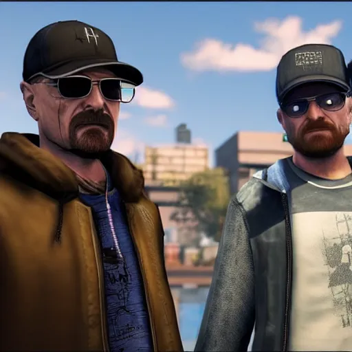 Prompt: screenshot of walter white and jesse pinkman as npcs in watch dogs 1 (2014)