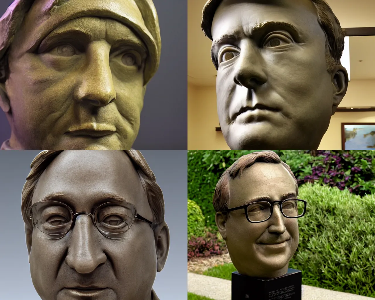 Prompt: A detailed luminous bronze bust of Linus Torvalds. Close angle