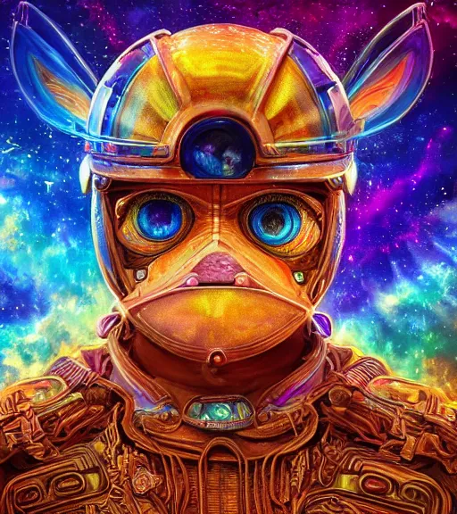 Image similar to portrait of a fantasycore glitchcore sloth in a helmet. intricate abstract. intricate artwork. celestial. prismatic, by josephine wall, pixar, ghibli. octane render, CGSociety very coherent symmetrical artwork. cinematic, hyper realism, high detail, octane render, 8k, holographic accents