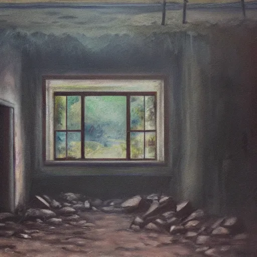 Prompt: A place in time, long forgotten, abandoned, oil on canvas