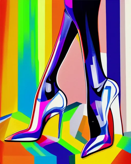 Prompt: A cat wearing high heeled shoes by christian louboutin, by Felipe Pantone, minimalist photorealist