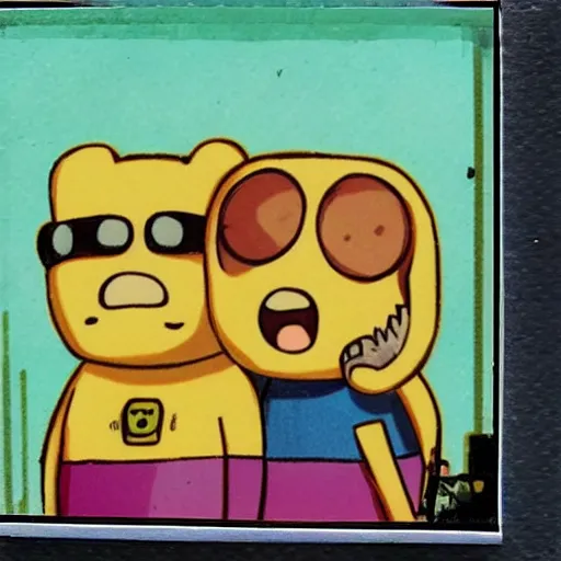 Image similar to Finn and Jake from Adventure Time selfie, polaroid