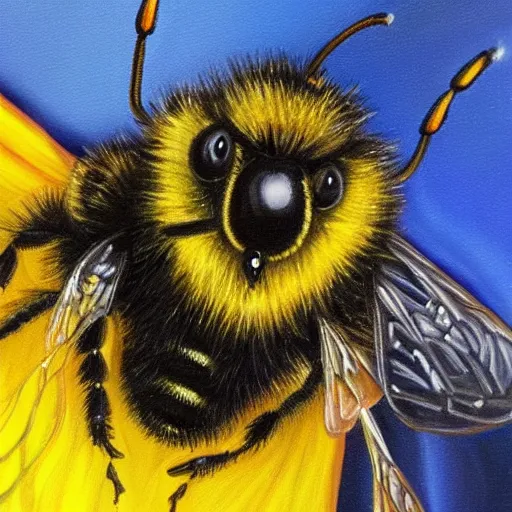 Prompt: an oil painting of a bee with human face