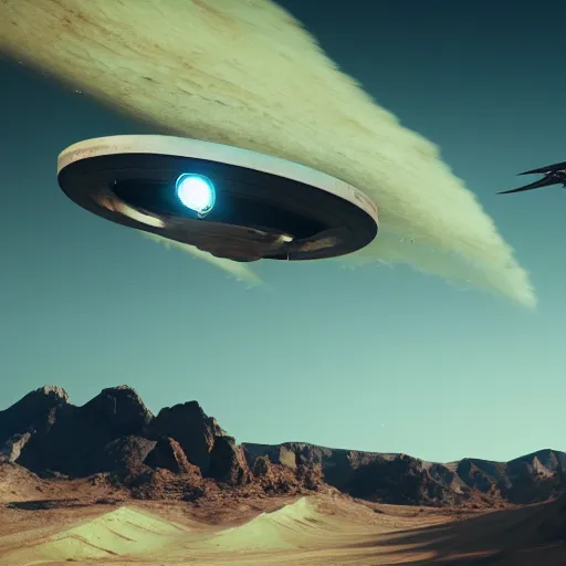 Prompt: a massive alien ship flying over a desert canyon, octane render, 4 k, cinematic, atmospheric