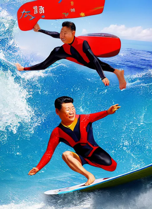 Prompt: portrait of xi jingping in surfing suit, 4K, realistic, Highly detailed.