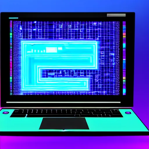 Image similar to vaporwave hacker laptop. linux terminal