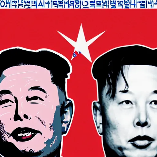 Image similar to elon musk in a north korean socialist propaganda poster
