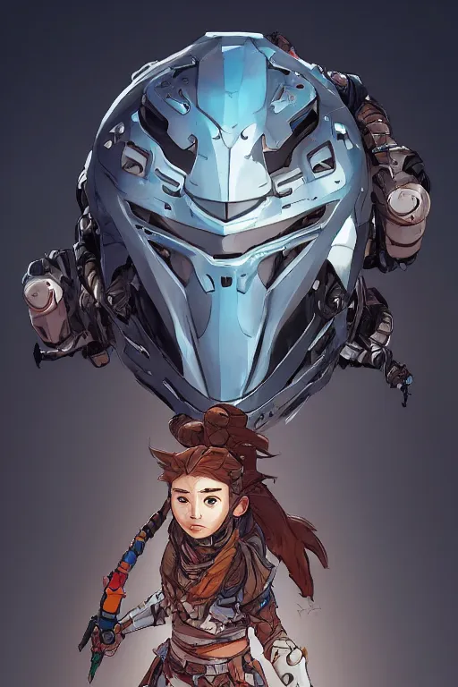 Image similar to combination suit armor aloy horizon forbidden west horizon zero dawn robot ninja mask helmet backpack tribal, fanart behance hd artstation by jesper ejsing, by rhads, makoto shinkai and lois van baarle, ilya kuvshinov, ossdraws