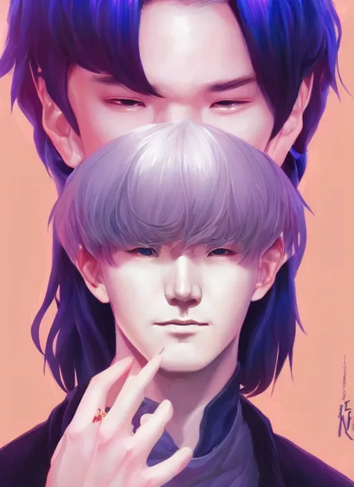 Image similar to aesthetic portrait commission of a of YOONGI is SPOCK + VEINY HANDS + hyperdetailed face at golden hour, safe for work (SFW). Character design by charlie bowater, ross tran, artgerm, and makoto shinkai, detailed, inked, western comic book art, 2021 award winning film poster painting