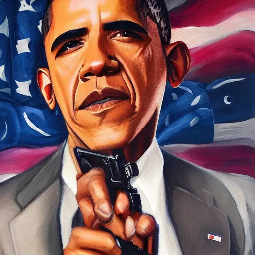 Prompt: a painting of obama holding a gun, by charlie bowater, 4 k