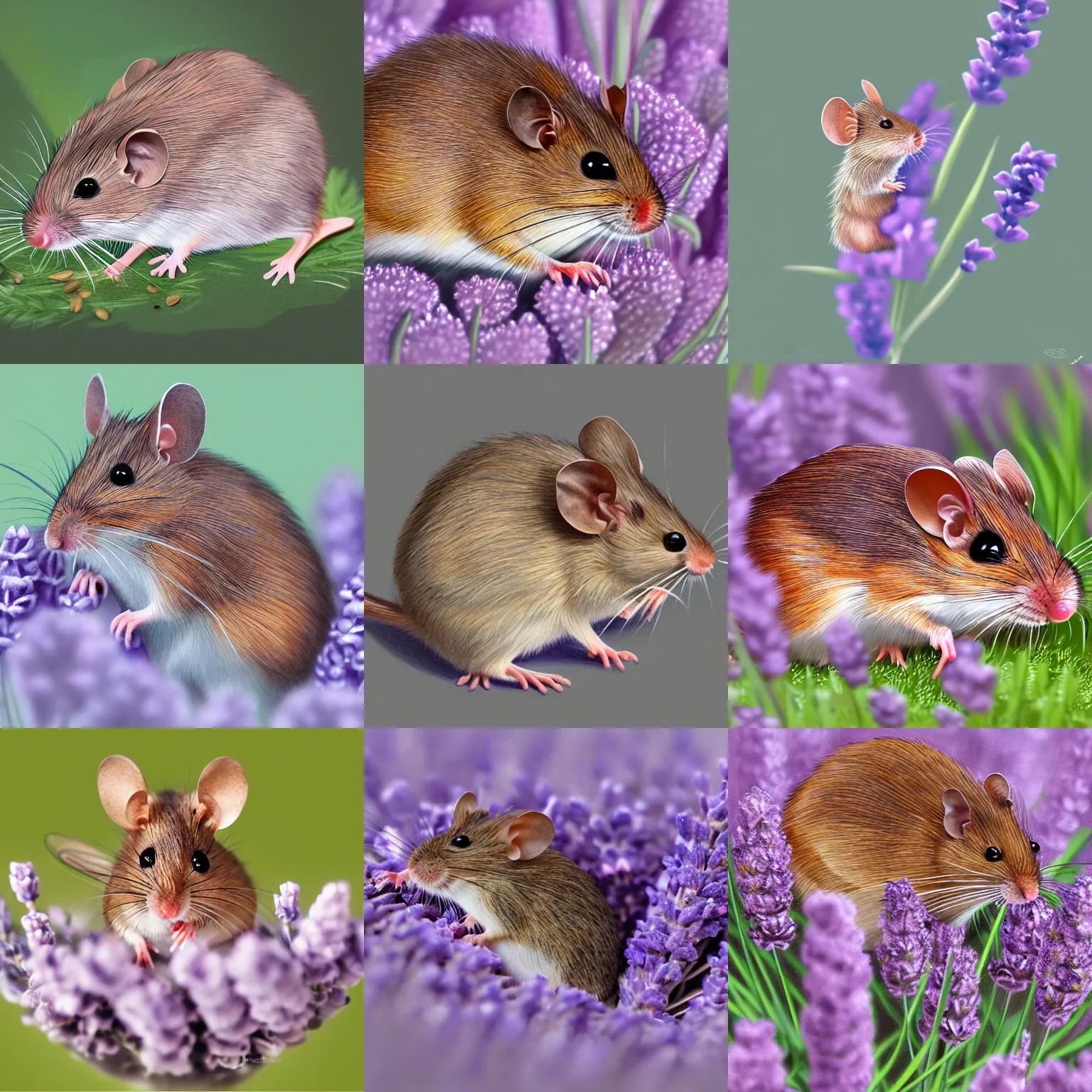 Prompt: a field mouse in lavender, artstation, by Sakimichan, intricate, elegant, highly detailed, digital painting, smooth, sharp focus