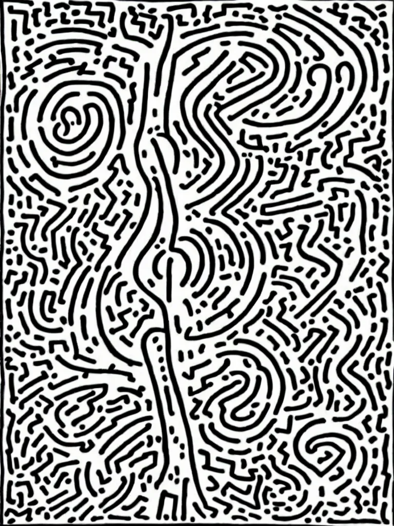 Prompt: keith haring art of acorn that turns into a tree in the shape of a treble clef, a big rip down the middle, splashes of color, inspirational and powerful