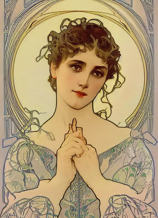 Image similar to a beautiful lady by alphonse mucha, art noveau, detailed