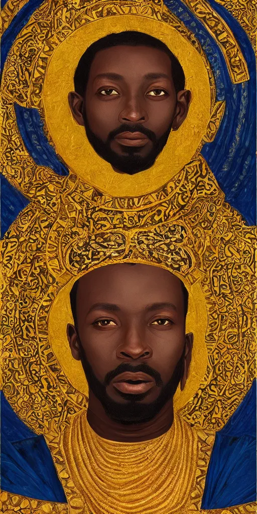 Image similar to a stunning and noble highly detailed romantic period style portrait of Mansa Musa by Josep Tapiró Baró, trending on artstation, oil painting masterpiece, symmetry, African iconography