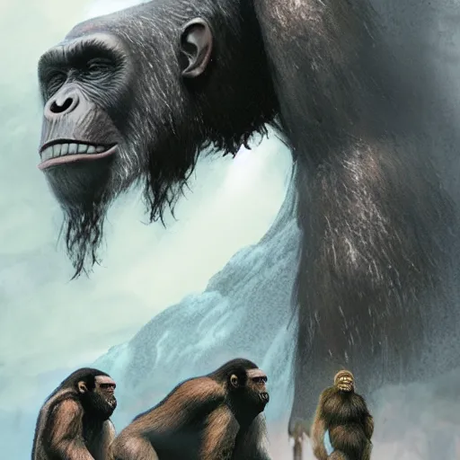 Prompt: planet of the apes meets king kong detailed concept art