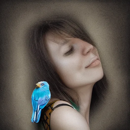 Image similar to woman with a bird, detailed digital photo art