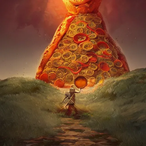 Prompt: ultra realistic illustration of giant made of pizza, pizza body, intricate, fantasy italy, epic landscape, highly detailed, digital painting, artstation, concept art, smooth, sharp focus, illustration, art by tim mcburnie and conar cross and anato finnstark